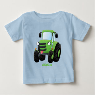 Cute green happy farm tractor cartoon illustration baby T-Shirt