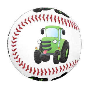 Cute green happy farm tractor cartoon illustration baseball