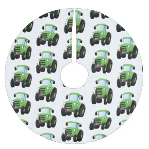 Cute green happy farm tractor cartoon illustration brushed polyester tree skirt