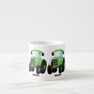 Cute green happy farm tractor cartoon illustration espresso cup