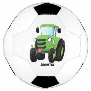 Cute green happy farm tractor cartoon illustration football