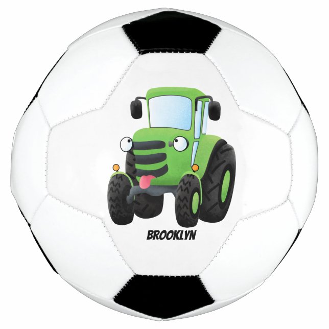 Cute green happy farm tractor cartoon illustration football (Front)