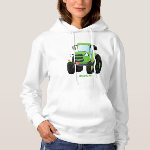 Cute green happy farm tractor cartoon illustration hoodie