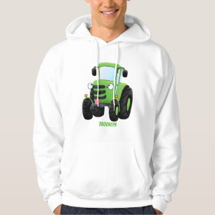 Cute green happy farm tractor cartoon illustration hoodie