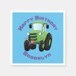 Cute green happy farm tractor cartoon illustration napkin