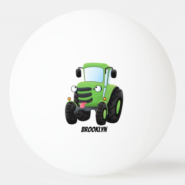 Cute green happy farm tractor cartoon illustration ping pong ball (Front)