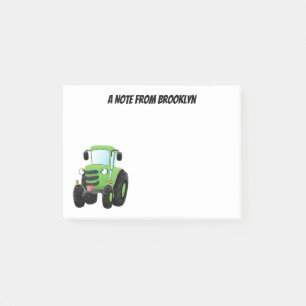 Cute green happy farm tractor cartoon illustration post-it notes