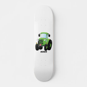 Cute green happy farm tractor cartoon illustration skateboard