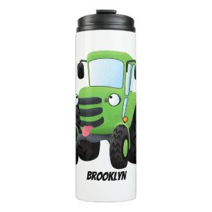 Cute green happy farm tractor cartoon illustration thermal tumbler