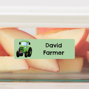 Cute green happy farm tractor cartoon personalised