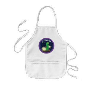 Cute green happy glow worm cartoon illustration kids apron
