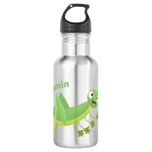 Cute green happy grasshopper cartoon 532 ml water bottle