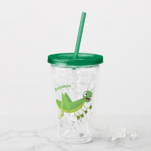 Cute green happy grasshopper cartoon acrylic tumbler