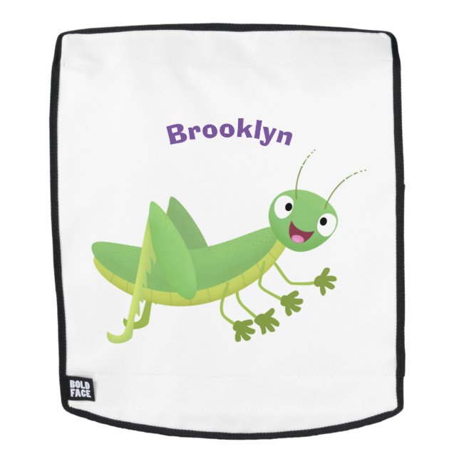 Cute green happy grasshopper cartoon backpack (Removable Face)