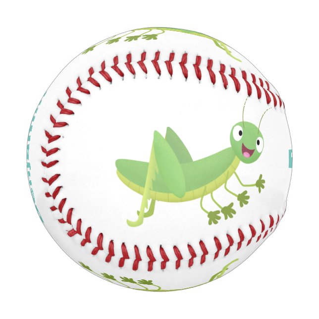 Cute green happy grasshopper cartoon baseball (Front Left)