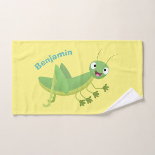 Cute green happy grasshopper cartoon bath towel set