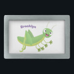 Cute green happy grasshopper cartoon belt buckle<br><div class="desc">This happy green grasshopper is saying hello. Drawn in fun cartoon style for insect fun!</div>
