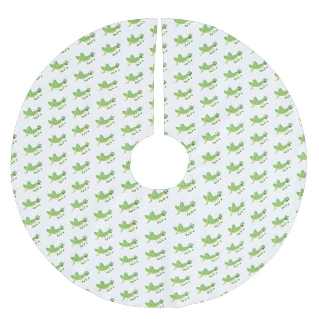 Cute green happy grasshopper cartoon brushed polyester tree skirt (Front)