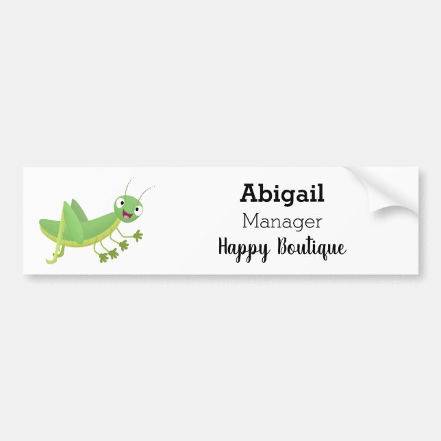 Cute green happy grasshopper cartoon bumper sticker (Front)