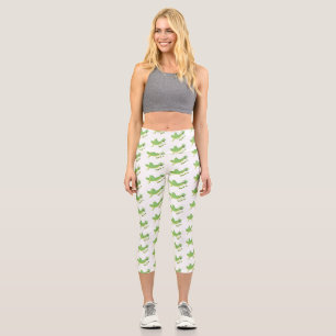 Cute green happy grasshopper cartoon capri leggings
