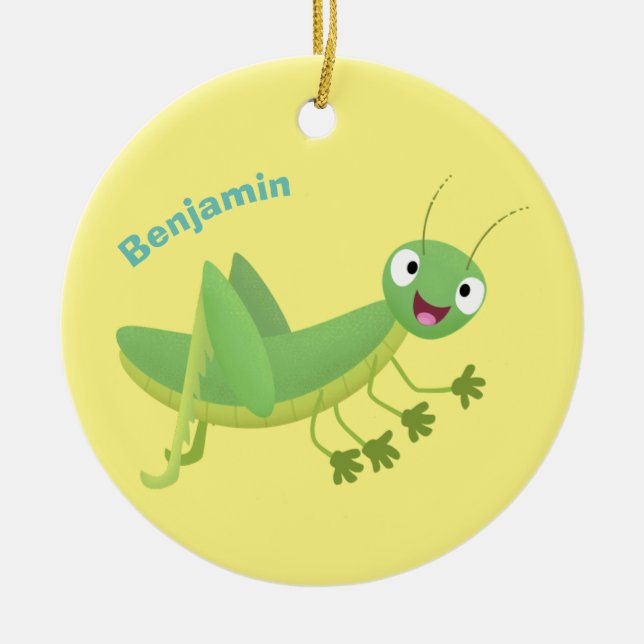 Cute green happy grasshopper cartoon ceramic tree decoration (Front)