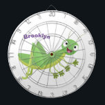Cute green happy grasshopper cartoon dartboard<br><div class="desc">This happy green grasshopper is saying hello. Drawn in fun cartoon style for insect fun!</div>