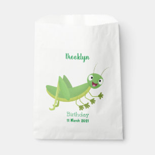 Cute green happy grasshopper cartoon favour bags