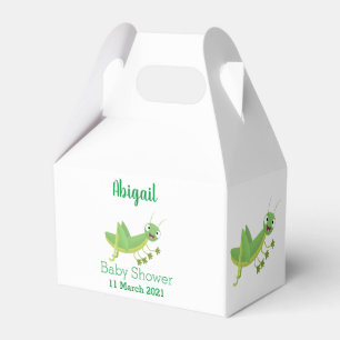 Cute green happy grasshopper cartoon favour box