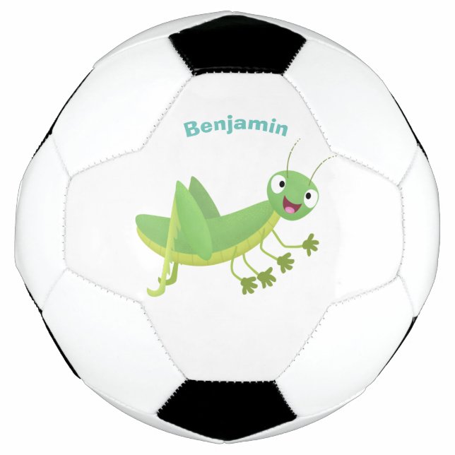 Cute green happy grasshopper cartoon football (Front)