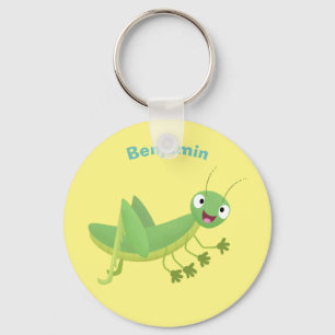 Cute green happy grasshopper cartoon key ring