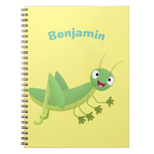 Cute green happy grasshopper cartoon notebook
