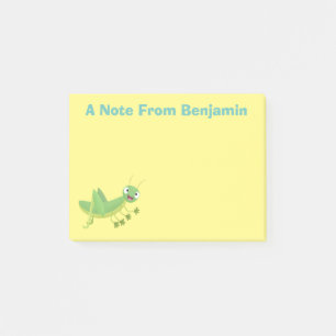 Cute green happy grasshopper cartoon post-it notes
