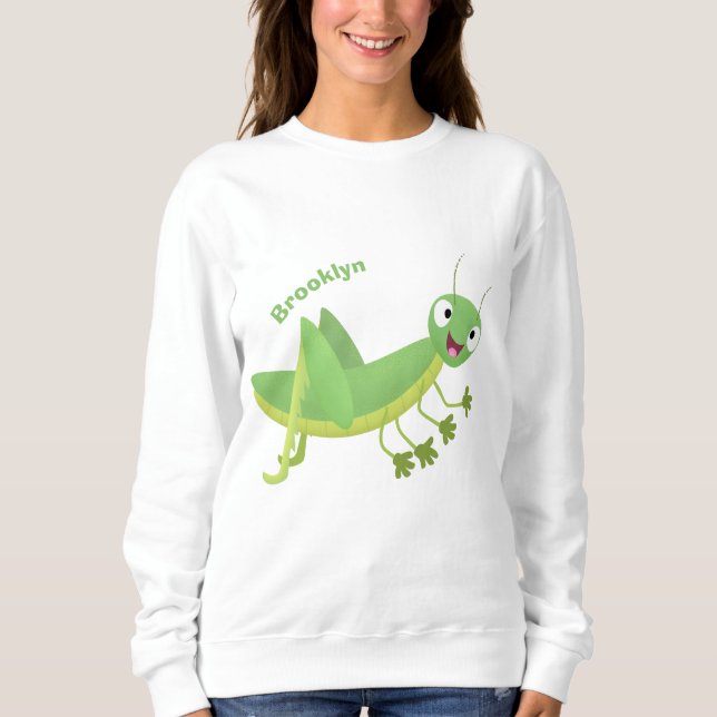 Cute green happy grasshopper cartoon sweatshirt (Front)