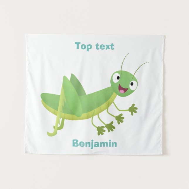 Cute green happy grasshopper cartoon  tapestry (Front (Horizontal))