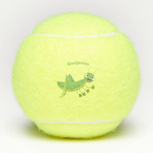 Cute green happy grasshopper cartoon tennis balls