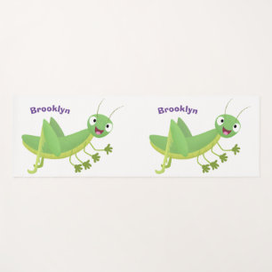 Cute green happy grasshopper cartoon yoga mat