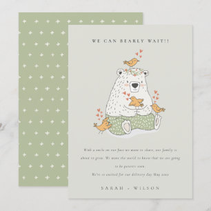 Cute Green Heart Bearly Wait Baby Announcement