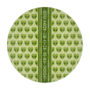 Cute Green Heart-Shaped Alien Your Name in Glyphs Cutting Board