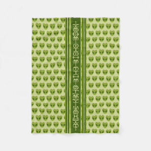 Cute Green Heart-Shaped Alien Your Name in Glyphs Fleece Blanket