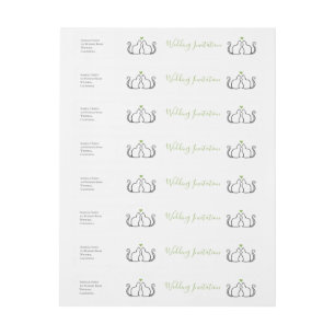 Cute Green Hearts Black Cats Wedding Invitation Wraparound Address Label