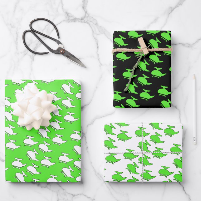 Cute Green Helicopter  Wrapping Paper Sheet (Front)