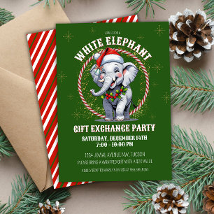 Cute Green Holiday White Elephant Gift Exchange Invitation