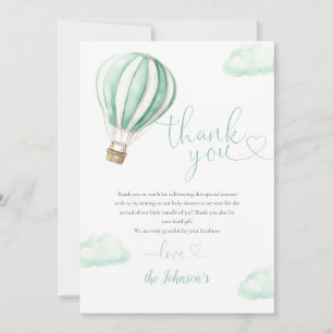 Cute Green Hot Air Balloon Baby Shower Thank You Card
