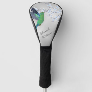 Cute Green Hummingbird Cherry Blossom Add Name Golf Head Cover