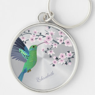 Cute Green Hummingbird Cherry Blossom Add Name  Ke Key Ring