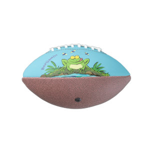 Cute green hungry frog cartoon illustration american football
