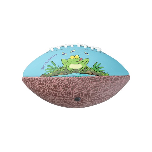 Cute green hungry frog cartoon illustration american football (Rotated 270)