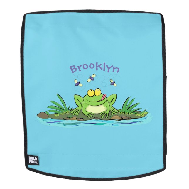 Cute green hungry frog cartoon illustration backpack (Removable Face)