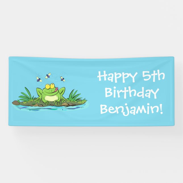 Cute green hungry frog cartoon illustration banner (Horizontal)