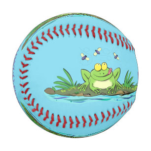 Cute green hungry frog cartoon illustration baseball